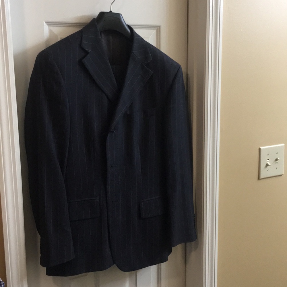 Navy Pin stripe suit. Gently used.